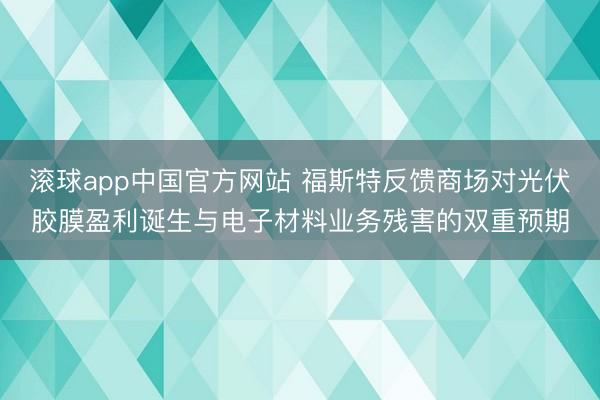 滚球app中国官方网站 福斯特反馈商场对光伏胶膜盈利诞生与电子材料业务残害的双重预期