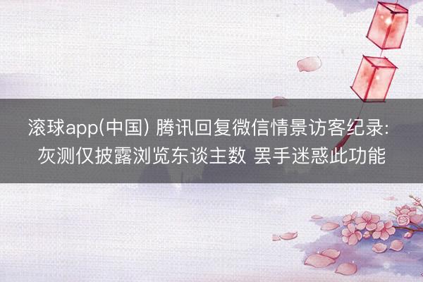 滚球app(中国) 腾讯回复微信情景访客纪录: 灰测仅披露浏览东谈主数 罢手迷惑此功能