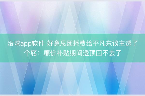 滚球app软件 好意思团耗费给平凡东谈主透了个底：廉价补贴期间透顶回不去了
