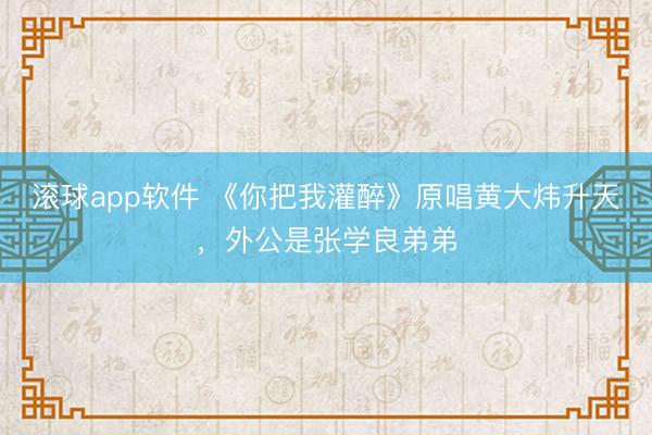 滚球app软件 《你把我灌醉》原唱黄大炜升天，外公是张学良弟弟