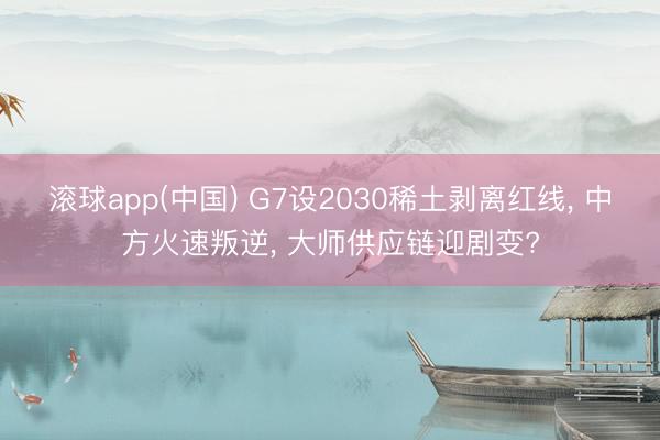 滚球app(中国) G7设2030稀土剥离红线， 中方火速叛逆， 大师供应链迎剧变?
