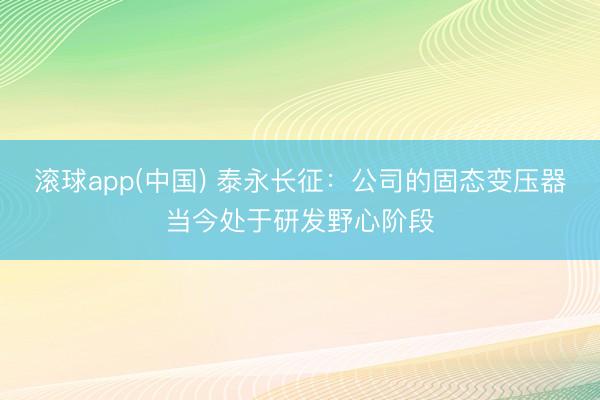 滚球app(中国) 泰永长征：公司的固态变压器当今处于研发野心阶段