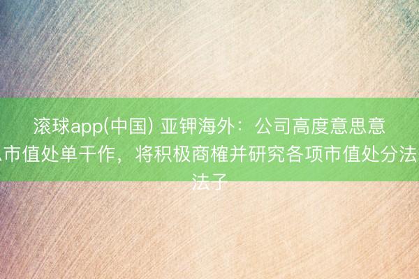 滚球app(中国) 亚钾海外：公司高度意思意思市值处单干作，将积极商榷并研究各项市值处分法子